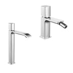 Coppia di miscelatori per lavabo alto e bidet serie Ice in ottone cromato