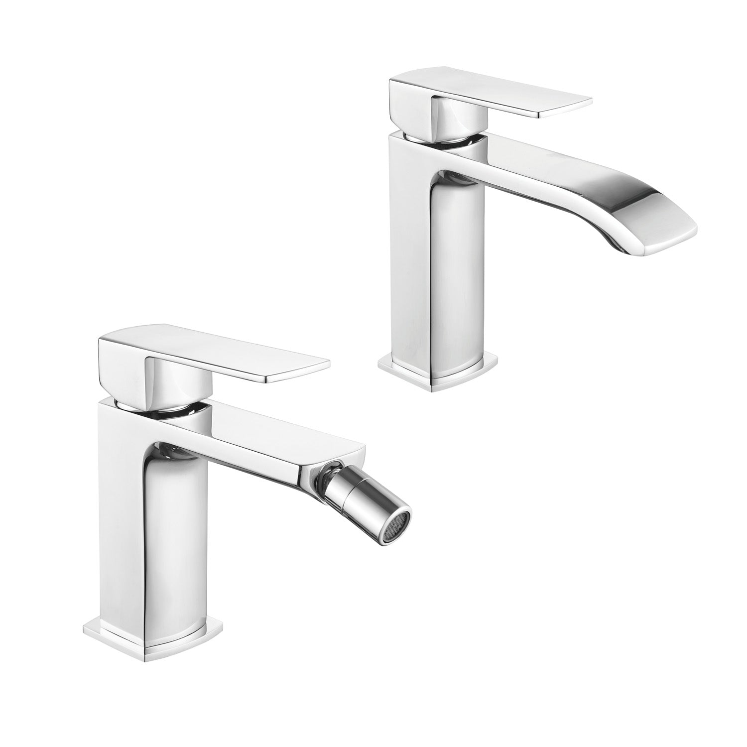 Coppia di miscelatori per lavabo e bidet serie Fire in ottone cromato