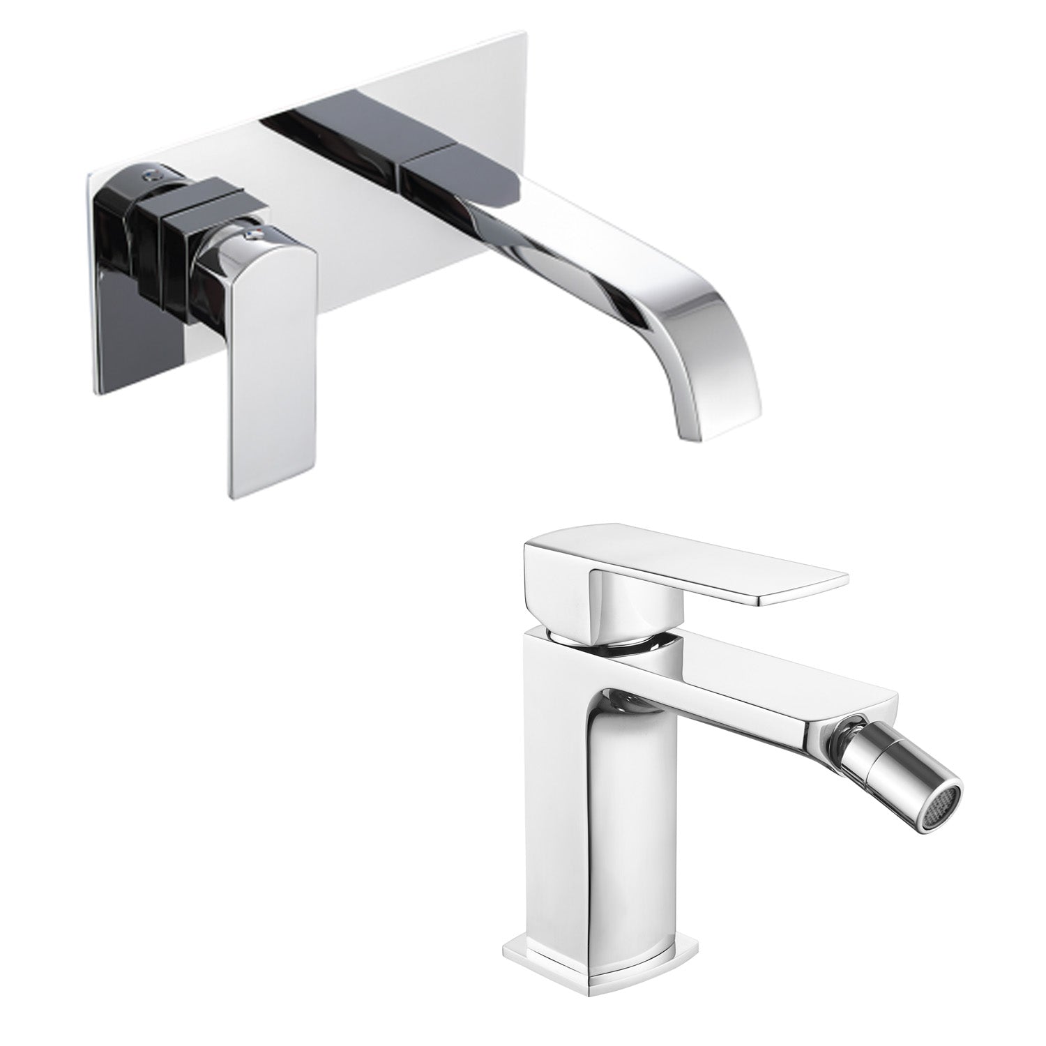 Coppia di miscelatori per lavabo incasso e bidet serie Fire in ottone cromato