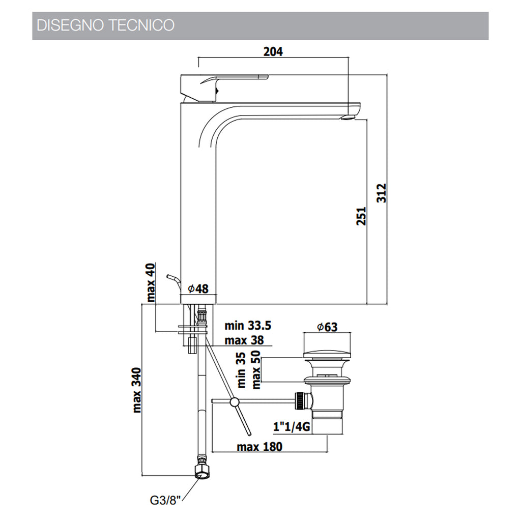 Miscelatore lavabo alto Paffoni Green senza piletta di scarico
