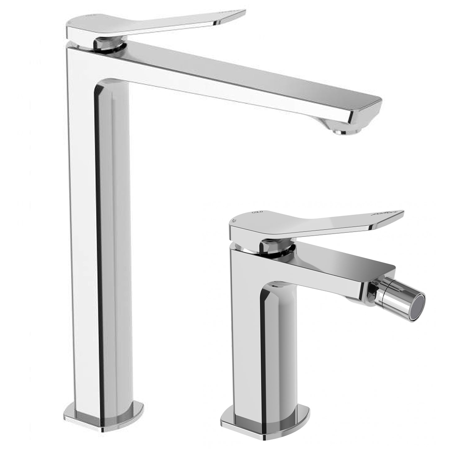 Set miscelatori lavabo alto e bidet in ottone modello Tilt Paffoni cromato