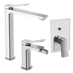 Set miscelatori lavabo alto bidet e doccia con deviatore  in ottone modello Tilt Paffoni cromato