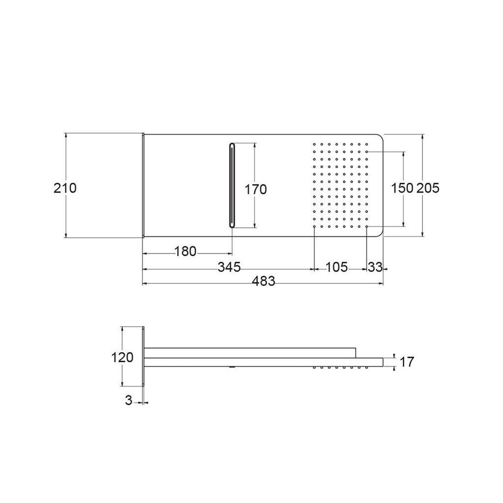 Soffione Oslo 48.3x20.5cm in acciaio a 2 getti con corpo ad incasso
