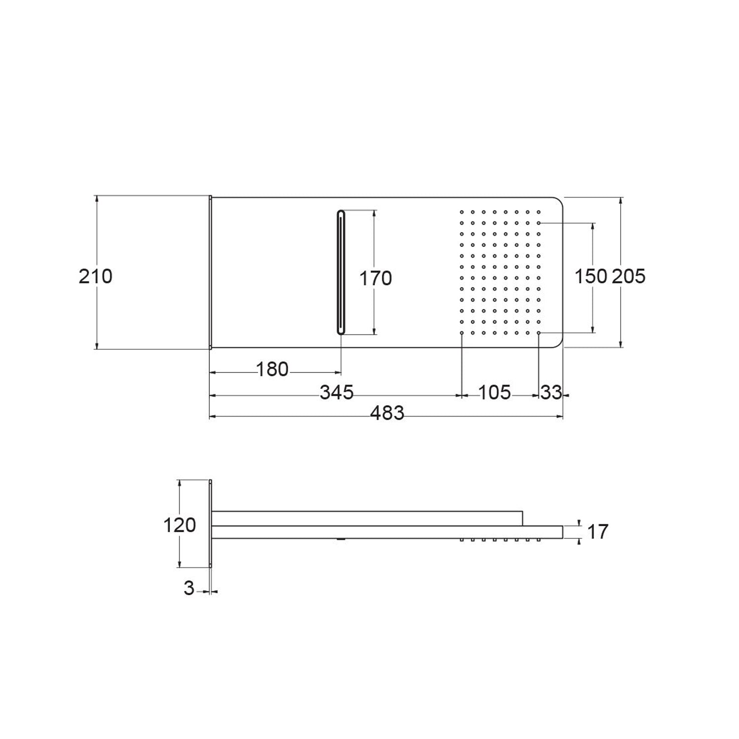 Soffione Oslo 48.3x20.5cm in acciaio a 2 getti con corpo ad incasso