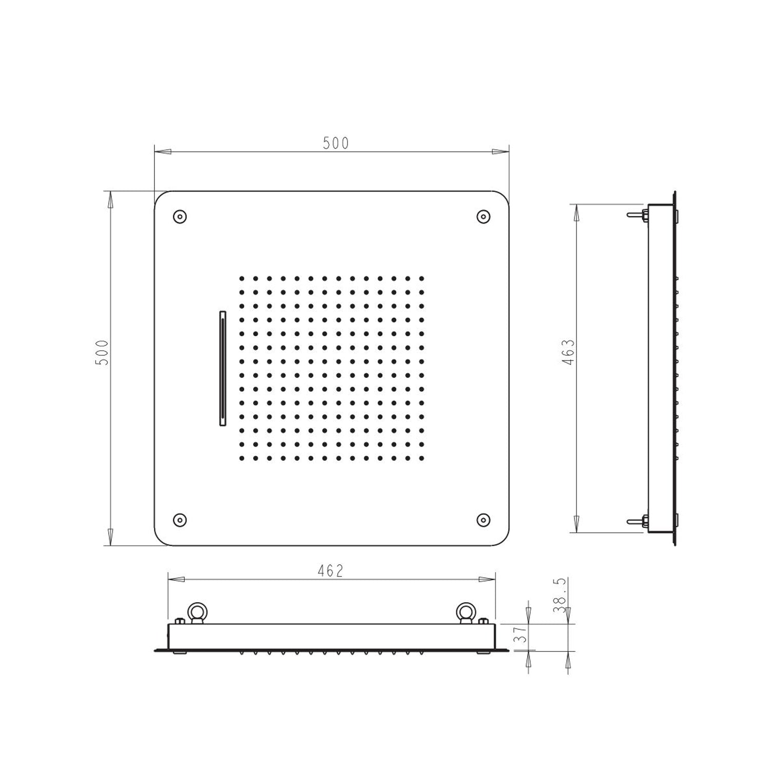 Soffione Cosmo 50cm in acciaio con anticalcare e 2 getti bianco