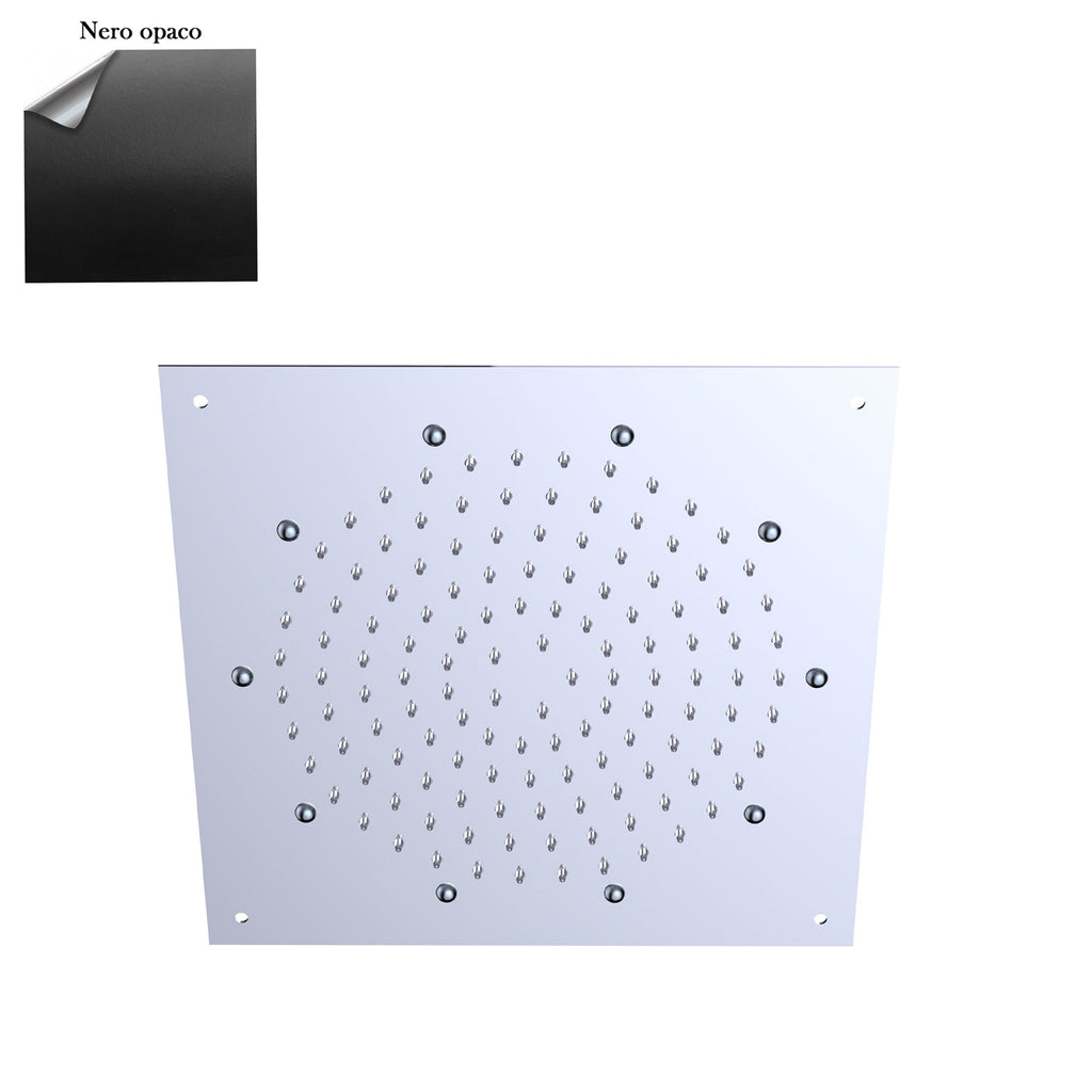 Soffione Rain 40cm in acciaio con anticalcare e getto a pioggia nero