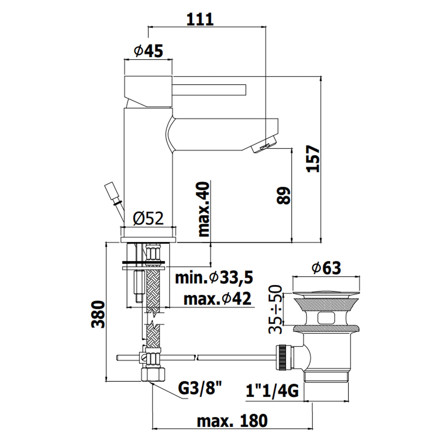 Miscelatore lavabo con scarico automatico e cartuccia Energy&Water saving Paffoni Stick in ottone cromato