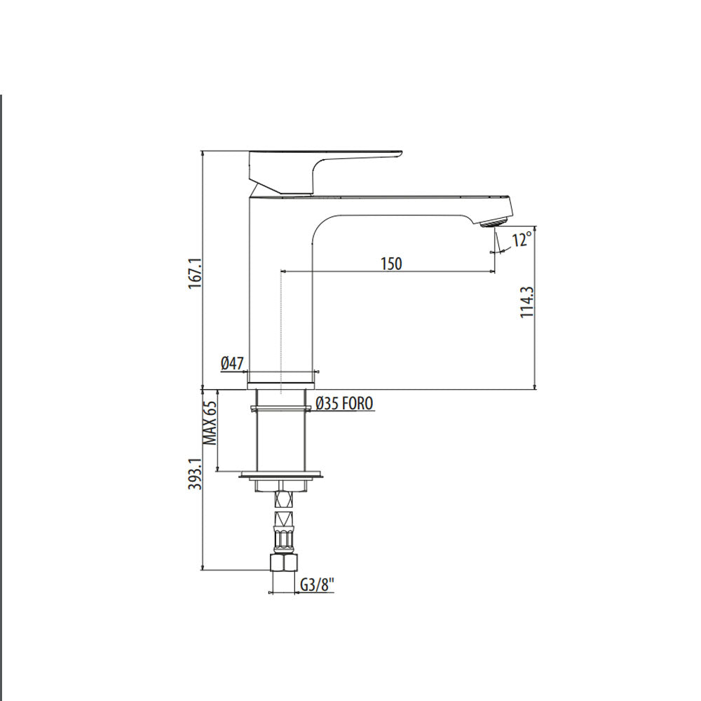 Miscelatore lavabo Gattoni H20MIX3000 ottone cromo con bocca 150 mm