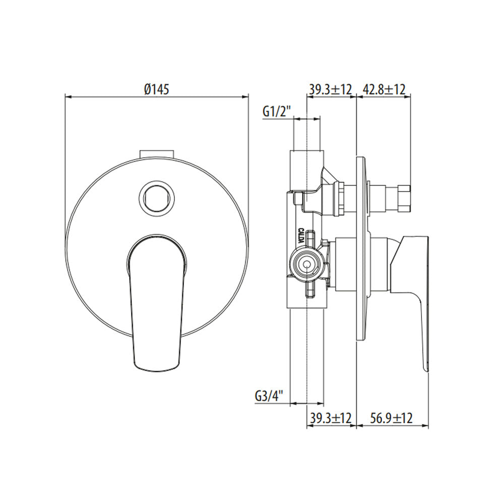 Miscelatore incasso doccia  in ottone cromato 2 vie con deviatore