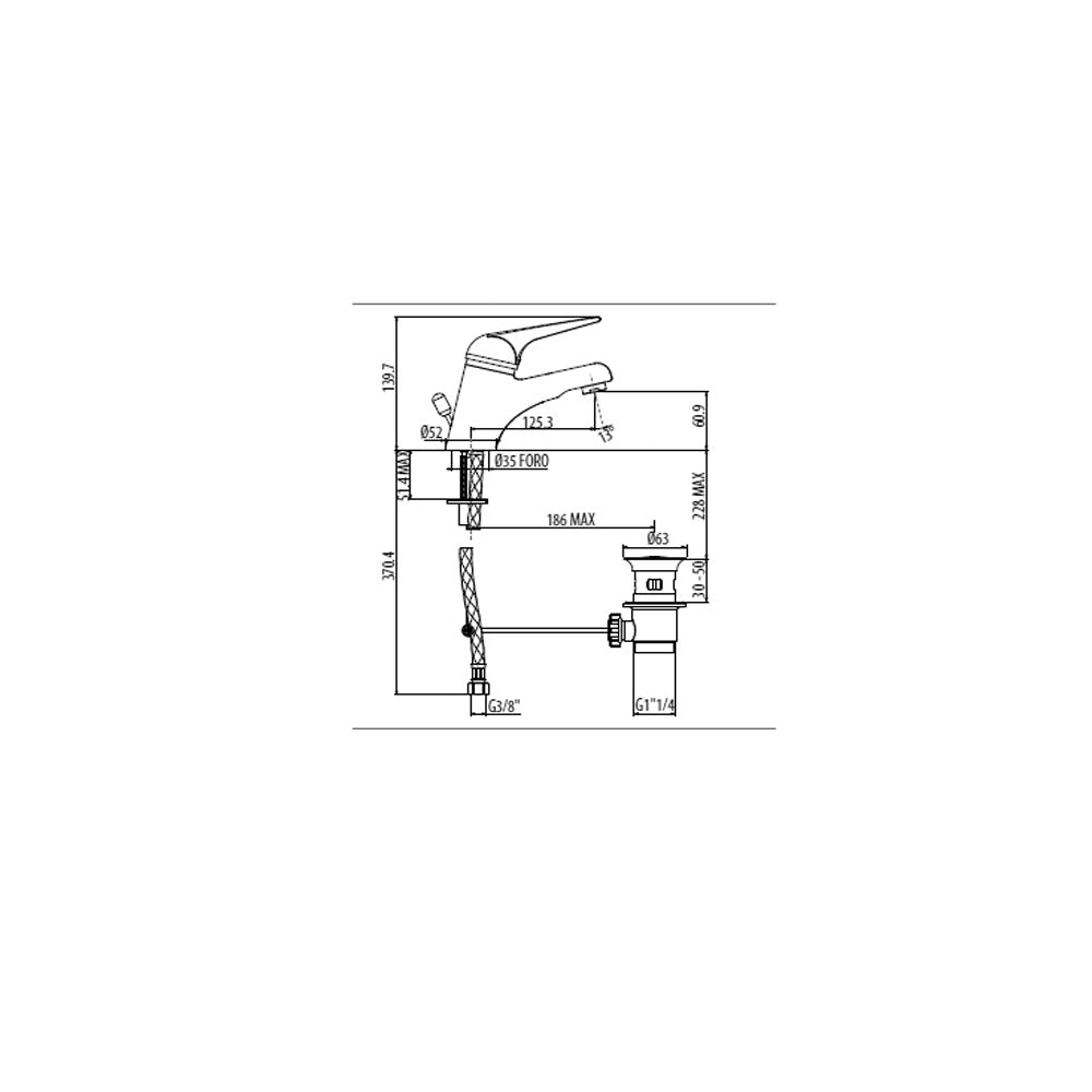 Miscelatore lavabo Gattoni H20MIX6000 con scarico automatico e flex inox di alimentazione