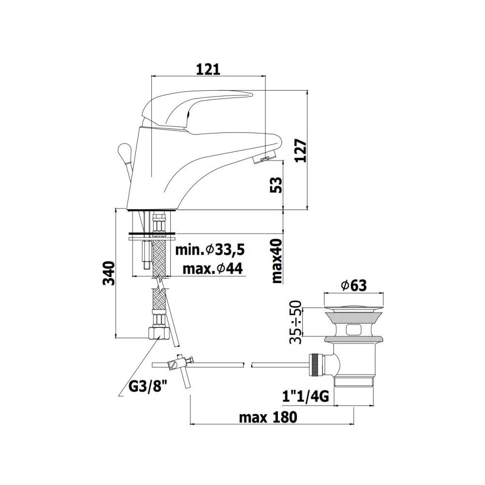Miscelatore lavabo con scarico automatico serie Duemila Paffoni - Cromato