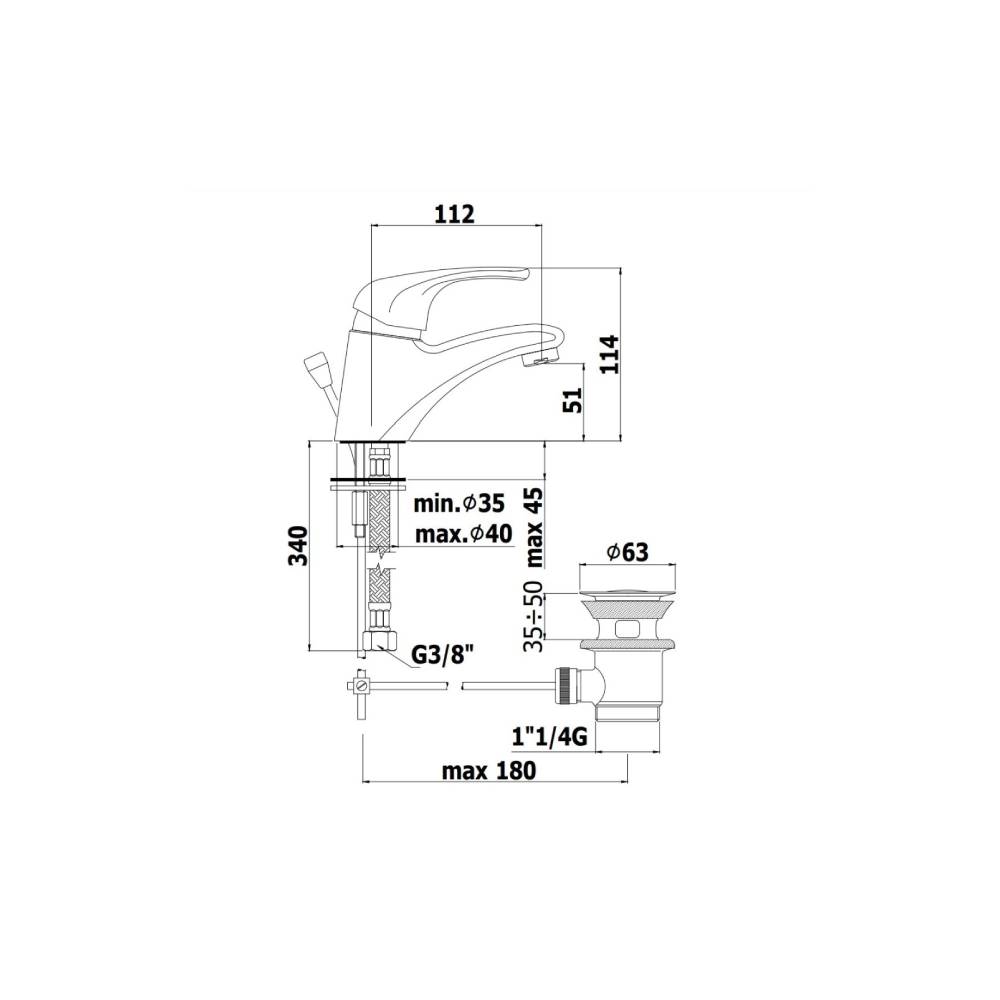 Miscelatore lavabo serie Nettuno due modello ND071CR senza scarico cromo Paffoni