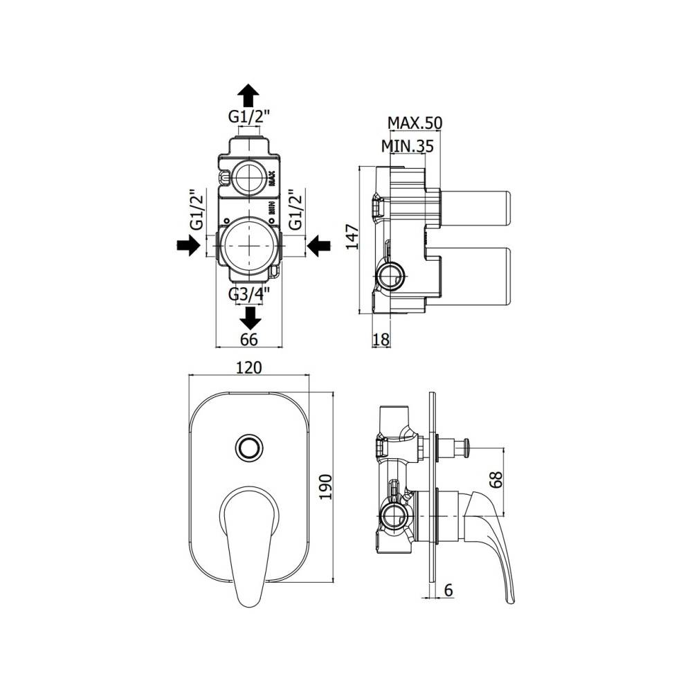 Miscelatore incasso doccia con deviatore serie Nettuno Due modello ND015CR cromo Paffoni