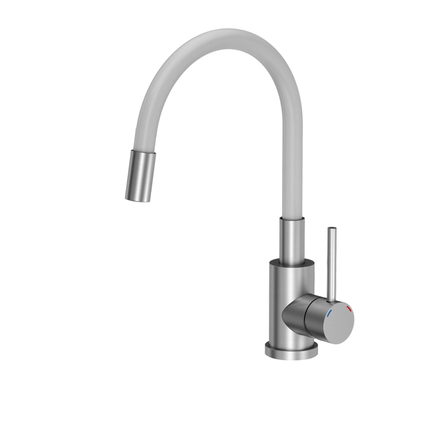 Miscelatore monocomando cucina in Acciaio Inox con canna flessibile bianca -  Spazzolato