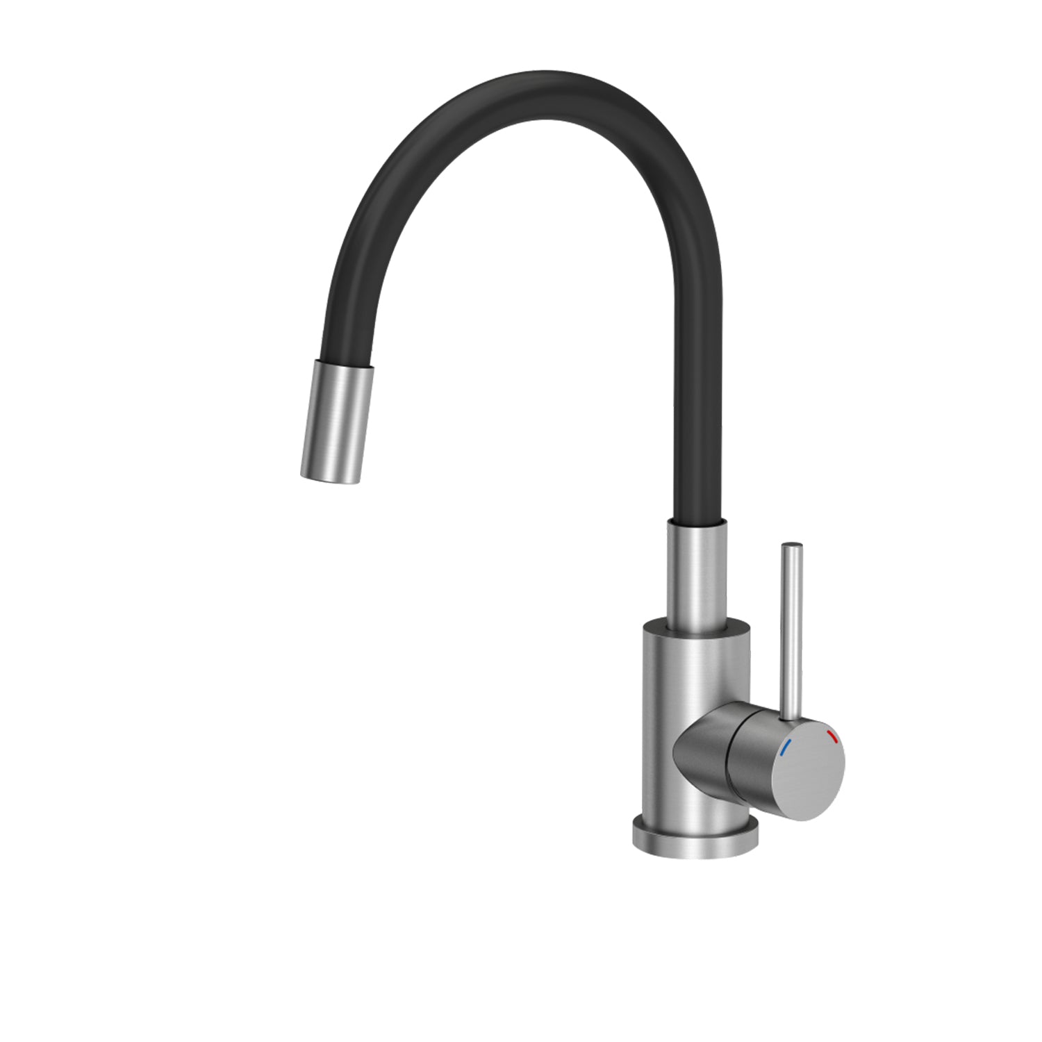 Miscelatore monocomando cucina in Acciaio Inox con canna flessibile nera -  Spazzolato