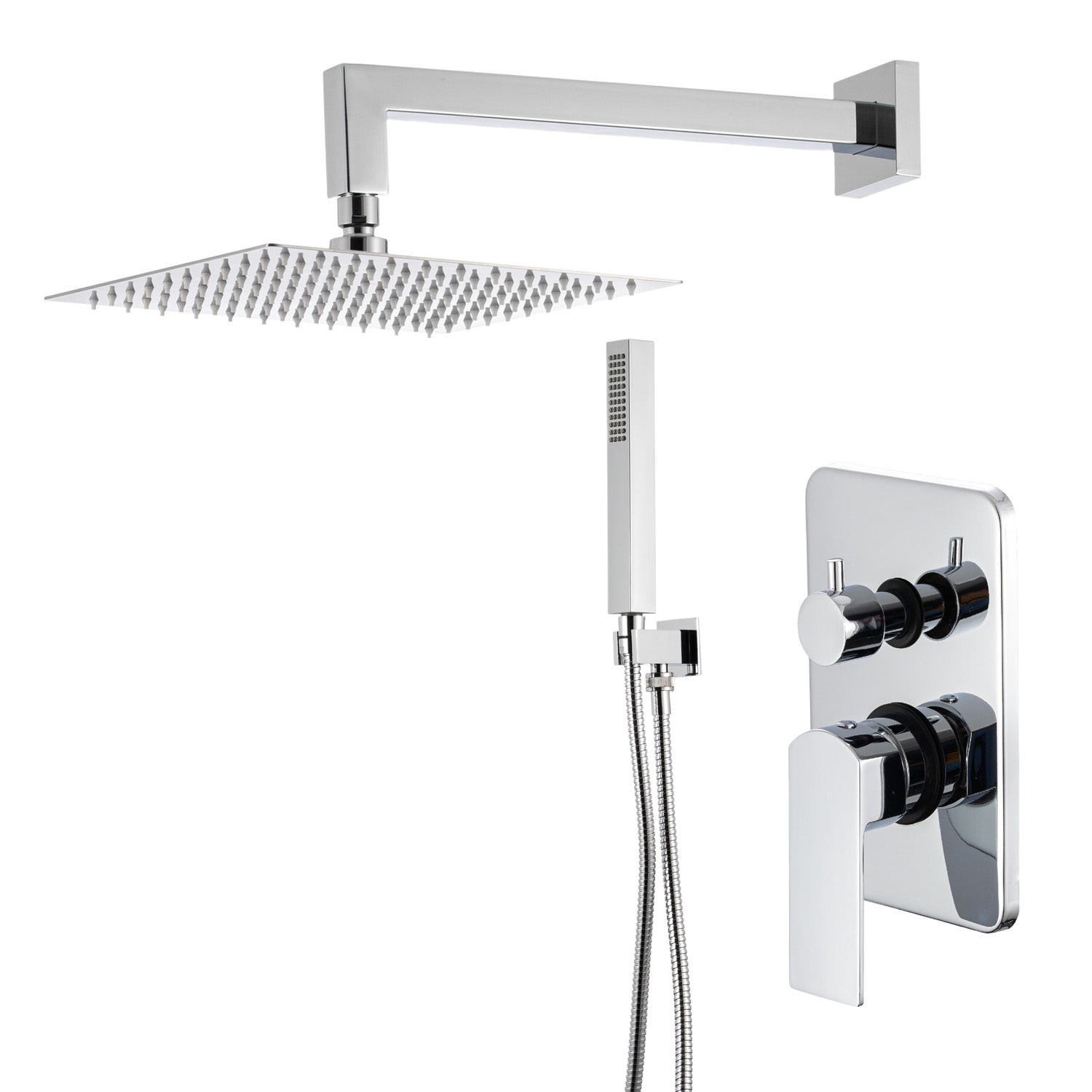 Kit doccia con incasso a 2 vie con soffione quadro 200 mm in ottone cromato Fire