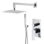 Kit doccia con incasso a 2 vie con soffione quadro 250mm in ottone cromato Fire