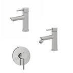 Kit miscelatore lavabo + bidet + doccia a una via RubiFlux serie Paris Modello Gris con piletta clic-clac Acciaio Inox - Spazzolato