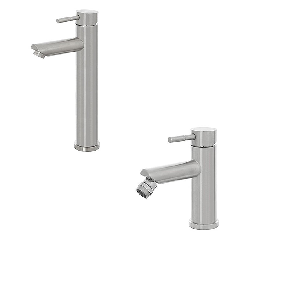 Kit miscelatore lavabo alto + bidet  RubiFlux serie Paris Modello Gris in acciaio inox