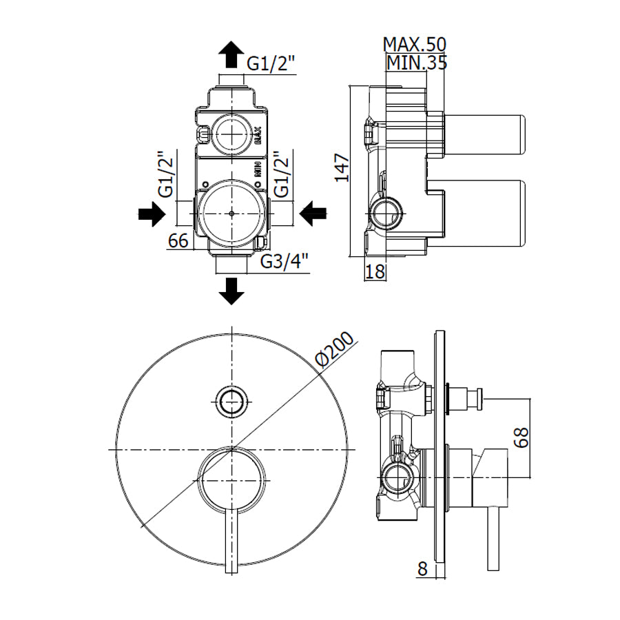 Miscelatore doccia da incasso con deviatore Paffoni Light Exclusive Edition Nero Opaco