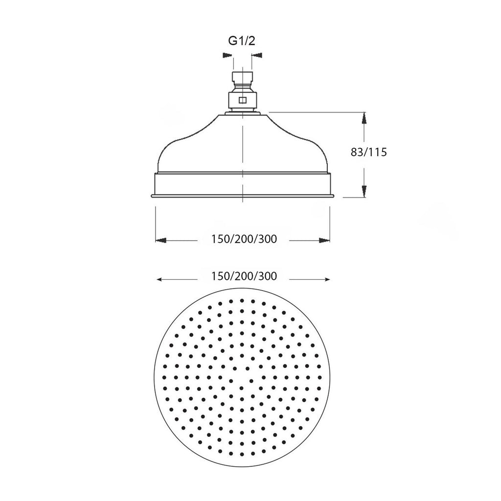 Soffione Lord AC 200mm monogetto e ispezionabile rame