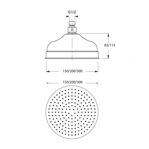 Soffione Lord AC 200mm monogetto e ispezionabile rame