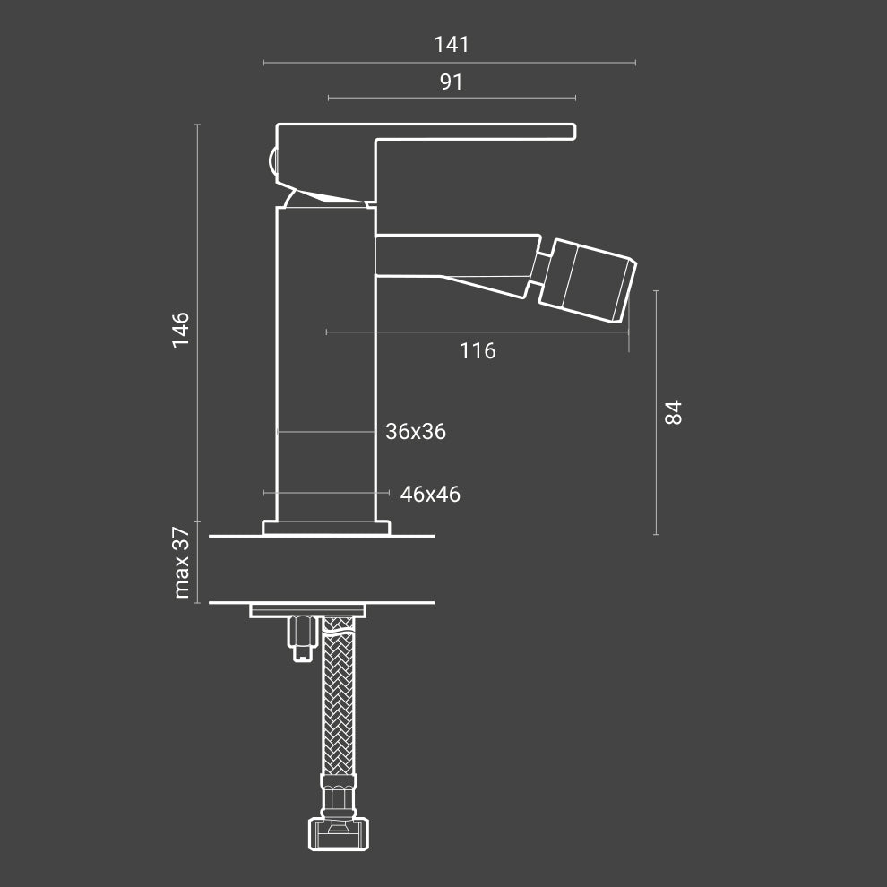 Miscelatore Bidet monocomando Nero RubiFlux Square Carbon con piletta di scarico click-clack