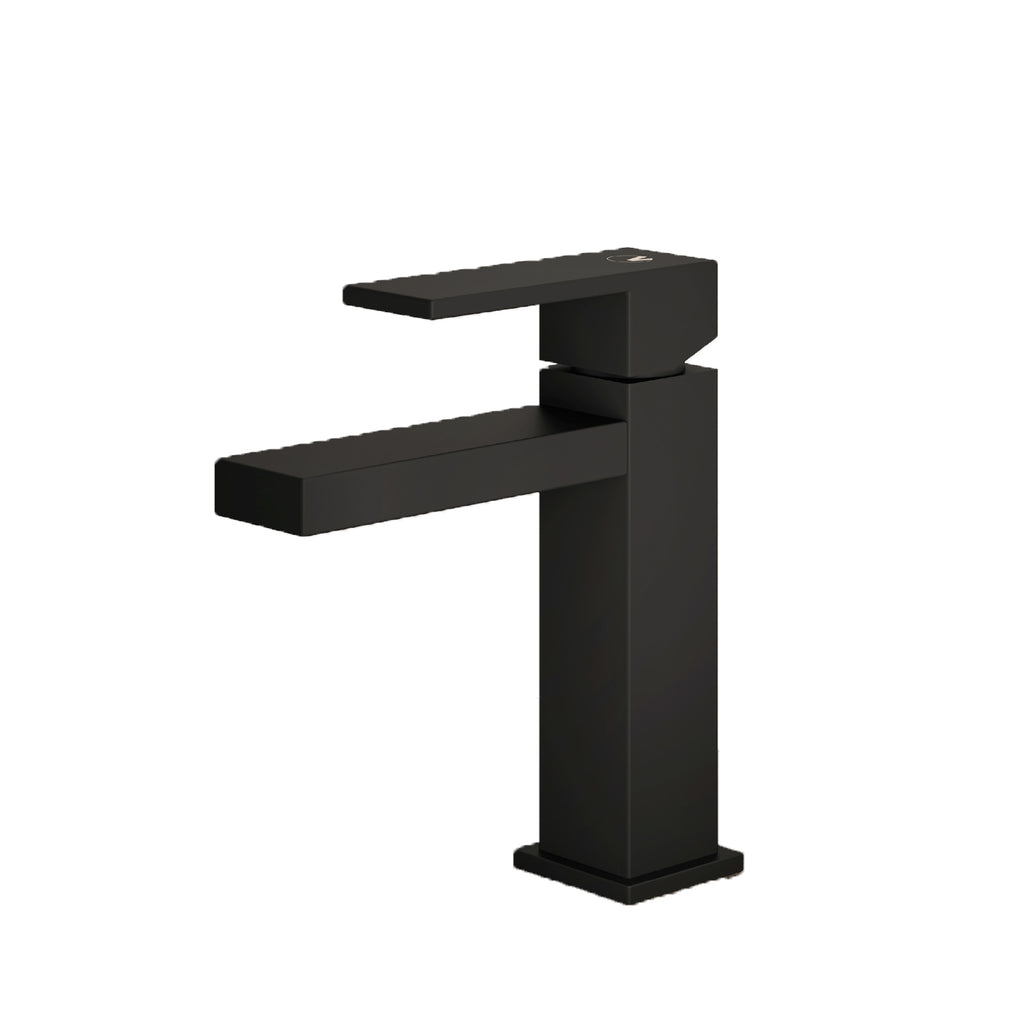 Set di miscelatori da bagno lavabo e bidet di colore nero RubiFlux Square Carbon con piletta clic clac