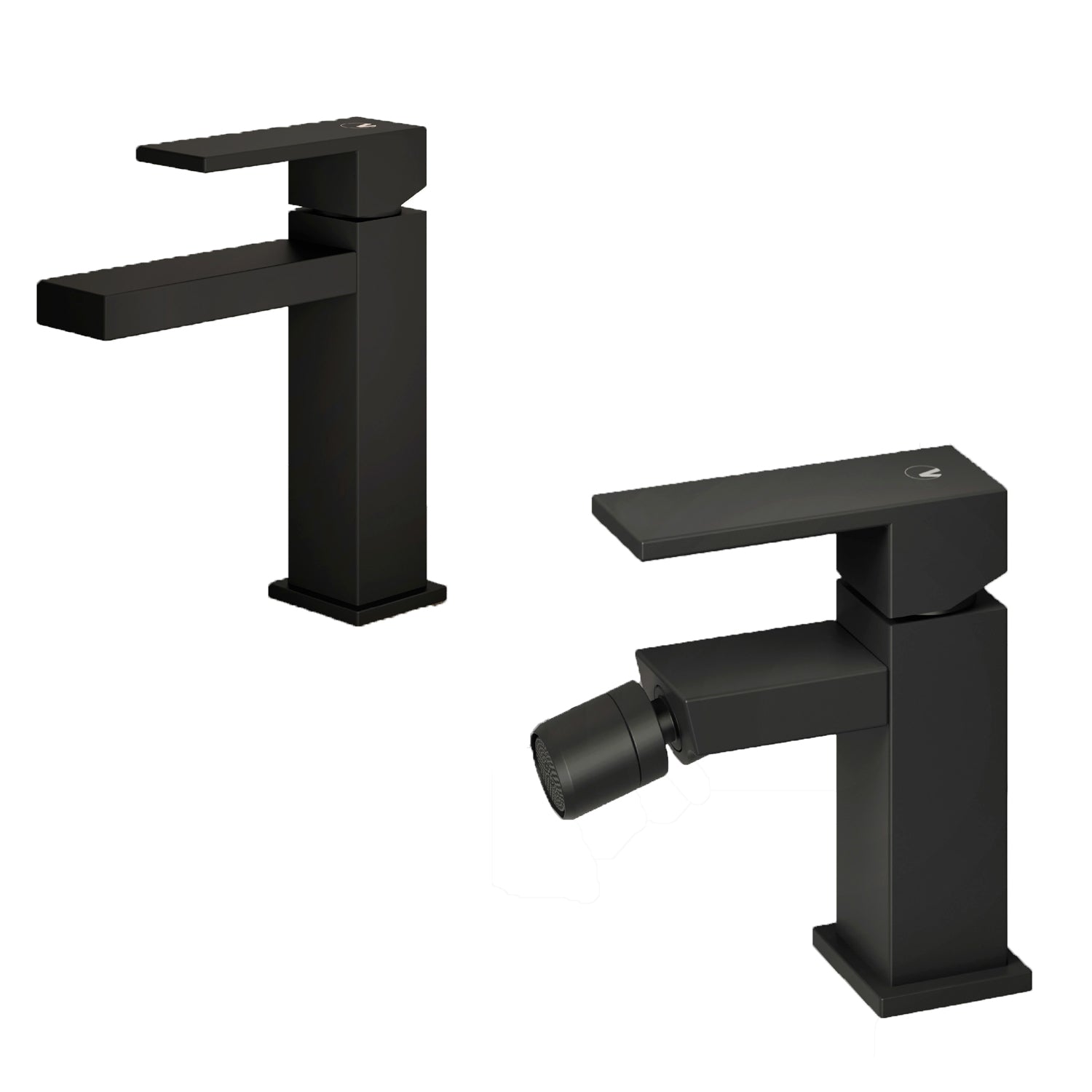 Set di miscelatori da bagno lavabo e bidet di colore nero RubiFlux Square Carbon con piletta clic clac