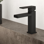 Set di miscelatori da bagno lavabo e bidet di colore nero RubiFlux Square Carbon con piletta clic clac