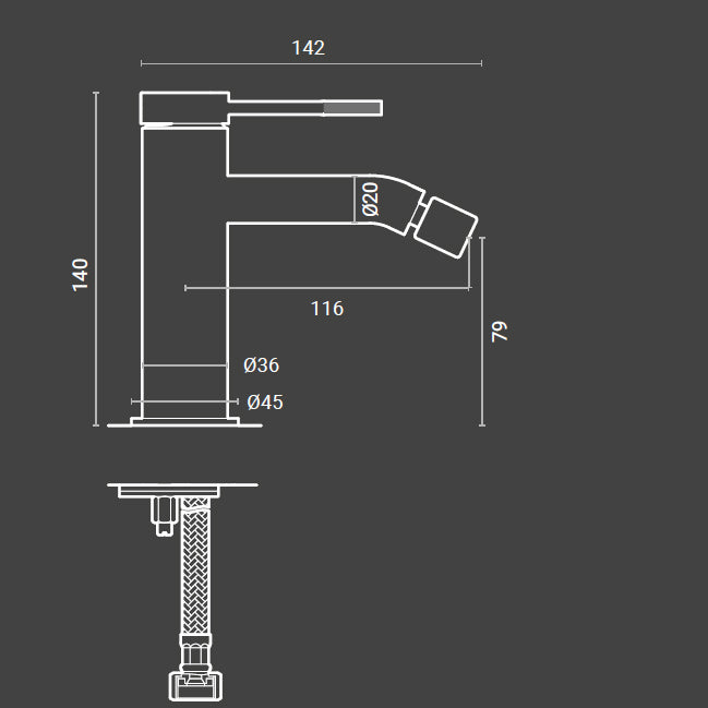 Miscelatore Bidet RubiFlux York in ottone completo di piletta click clack