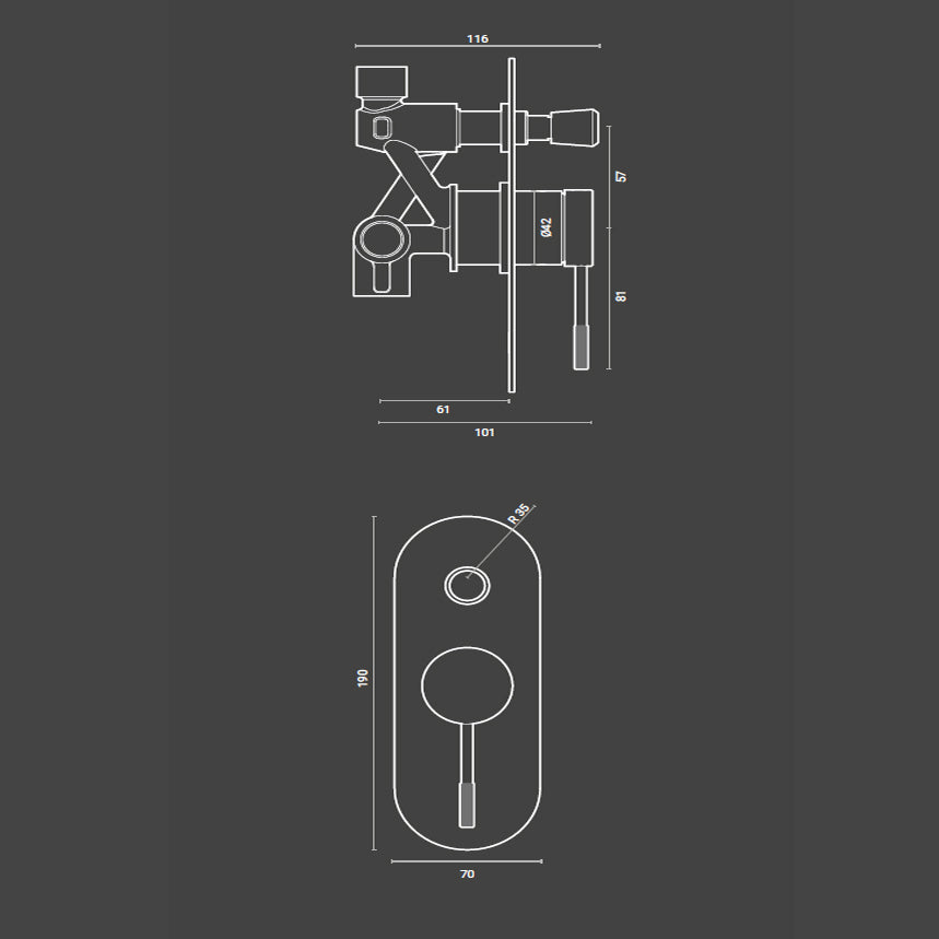Miscelatore doccia con deviatore RubiFlux York completo di corpo incasso in ottone