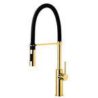 Miscelatore alto per lavabo cucina Paffoni Light Exclusive Edition. In ottone con rifinitura Honey Gold e doccia in ABS Colore Nero Opaco
