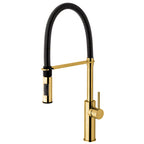 Miscelatore lavello alto in ottone con speciale rifinitura Honey Gold Spazzolato. Doccia in Abs colore Nero Opaco. Paffoni Light Exclusive Edition