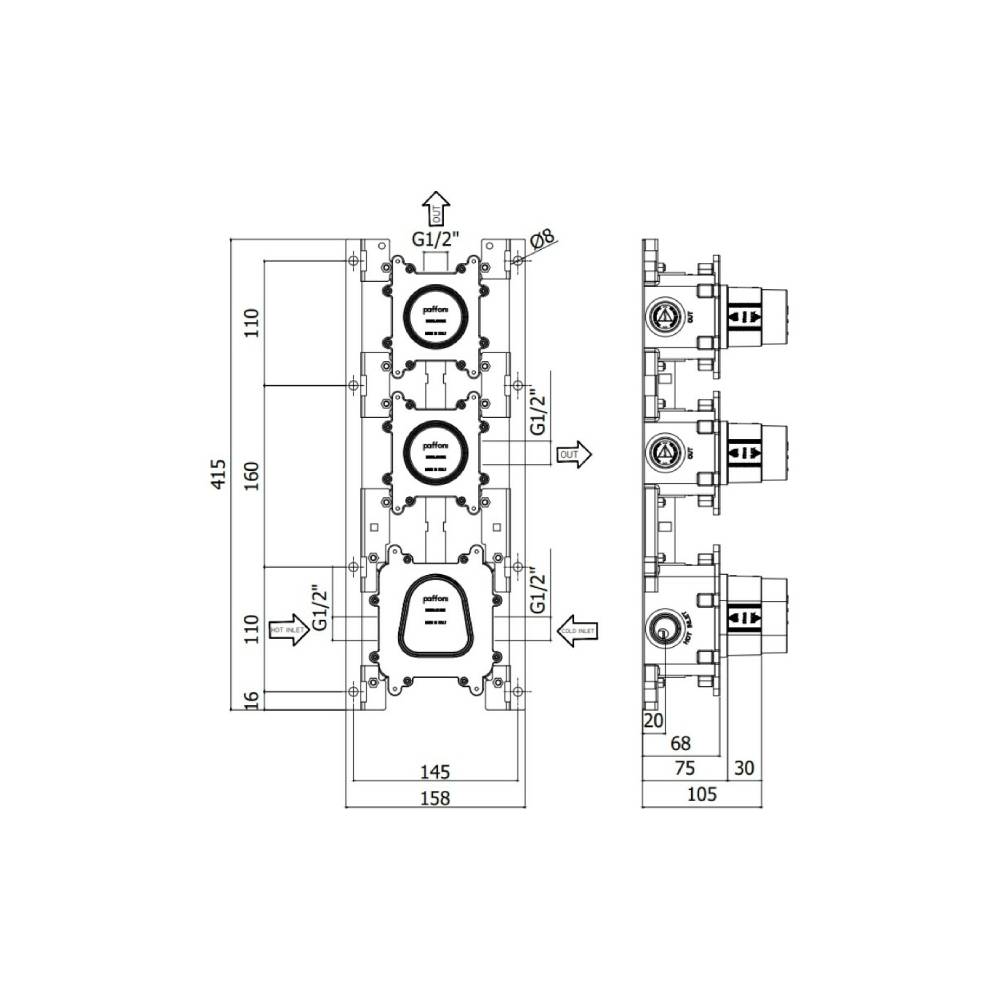 Corpo incasso per miscelatori vasca serie Modular Box modello MDBOX018 Paffoni