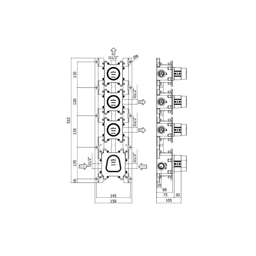 Corpo incasso per miscelatori vasca serie Modular Box modello MDBOX019 Paffoni