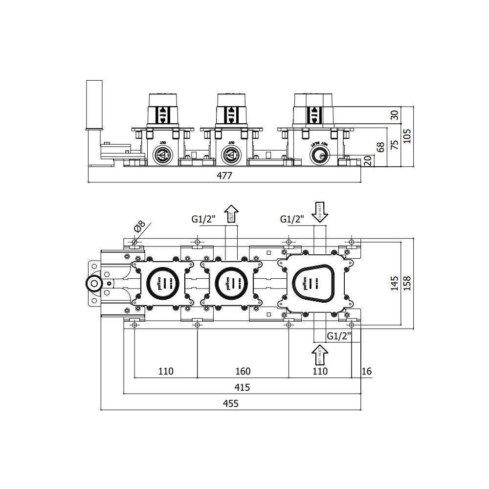 Corpo Incasso Termostatico Doccia/Vasca 2 Funzioni serie Modular box modello Mdbox000 Paffoni