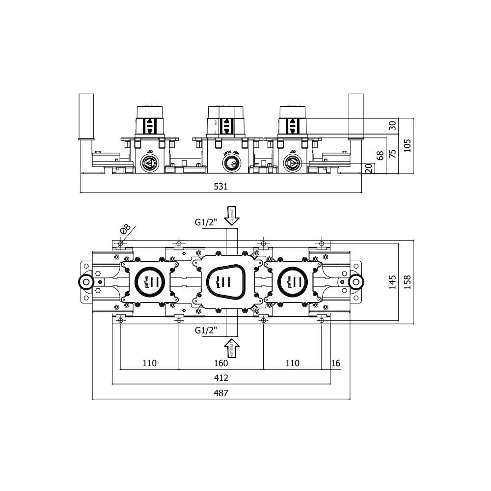 Corpo Incasso Termostatico Doccia/Vasca 2 Funzioni serie Modular Box modello Mdbox001 Paffoni