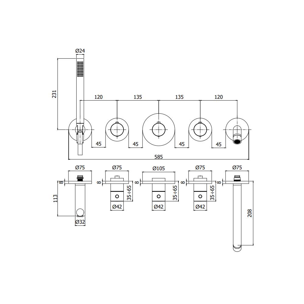 Set Esterno vasca termostatico serie Modular Box modello Mde001cr Cromo Paffoni