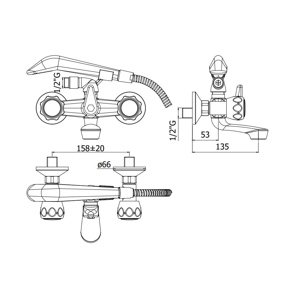 Rubinetto Vasca Con Set Doccetta serie Danubio modello DA024CR Cromo Paffoni