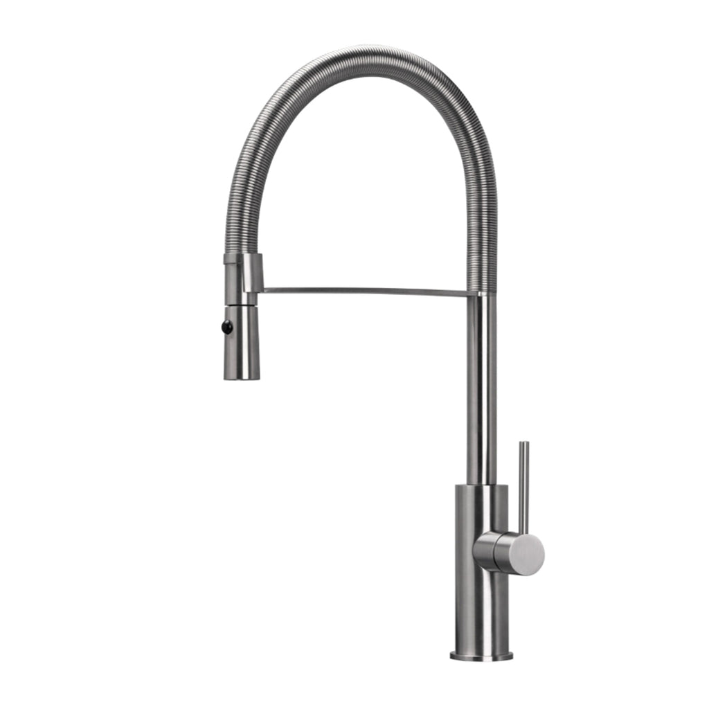 Miscelatore cucina in acciaio Inox 316L con doccetta e canna a molla Kitchen di Tubico