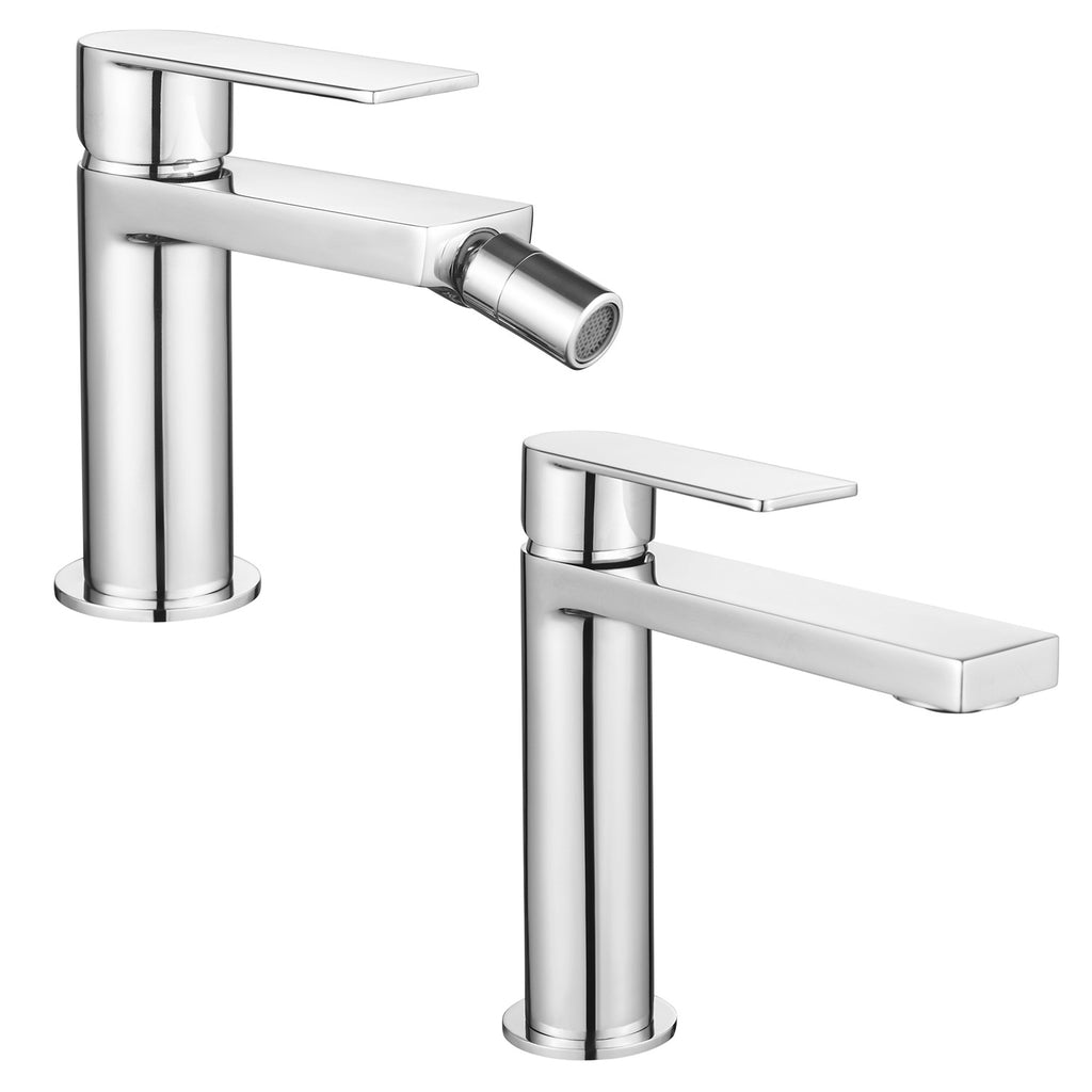 Coppia di miscelatori per lavabo e bidet serie Ottomix in ottone cromato