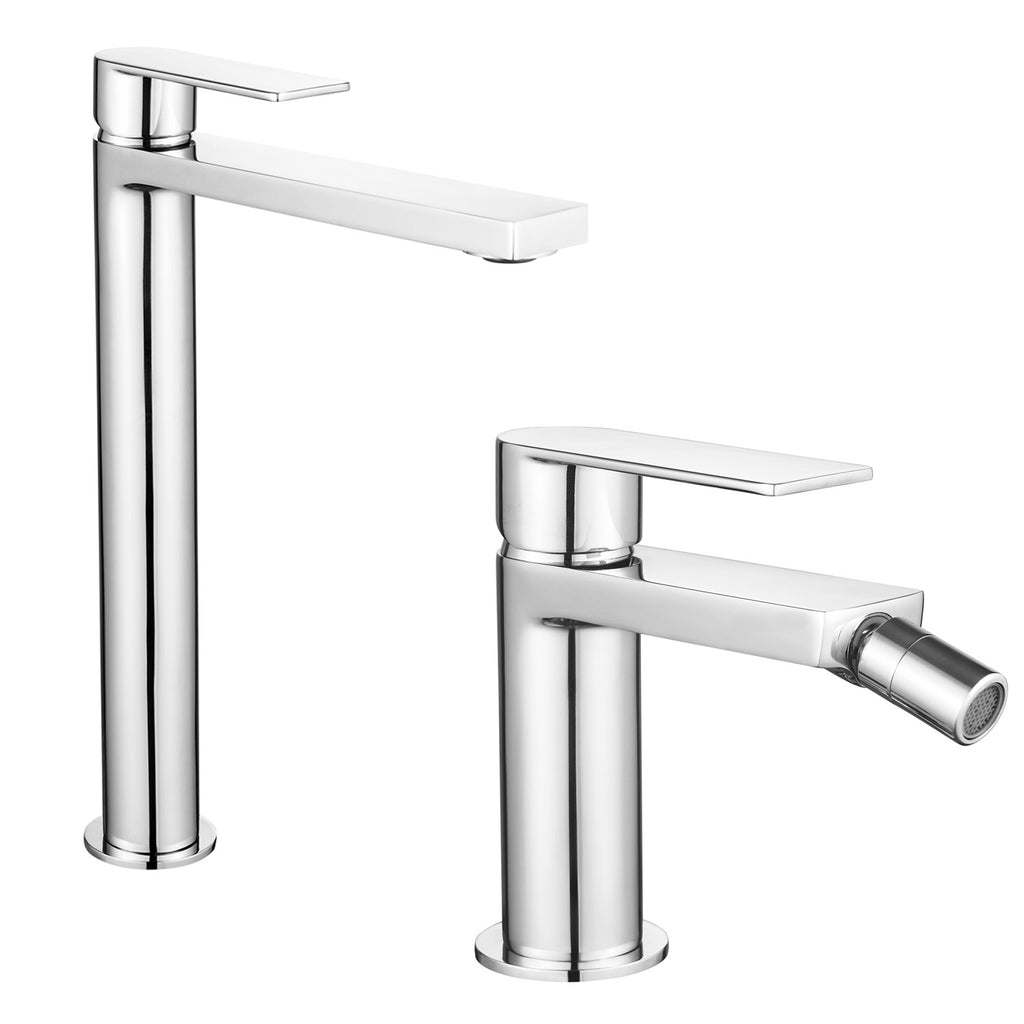 Coppia di miscelatori per lavabo alto e bidet serie Ottomix in ottone cromato