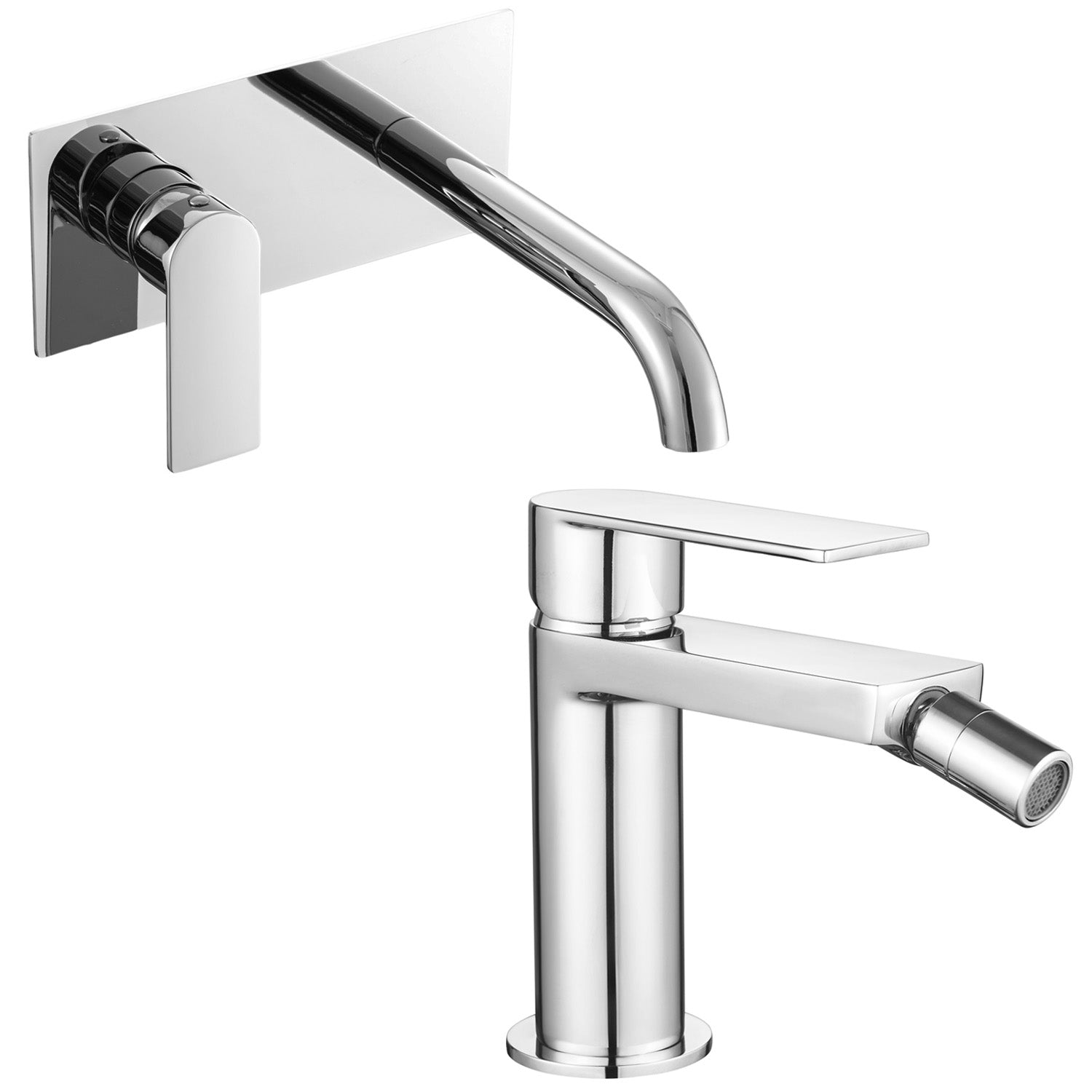 Coppia di miscelatori per lavabo incasso con easy box e bidet serie Ottomix in ottone cromato