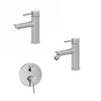 Kit miscelatore lavabo + bidet + doccia a due vie RubiFlux serie Paris Modello Brillant con piletta clic-clac in acciaio inox - Cromato