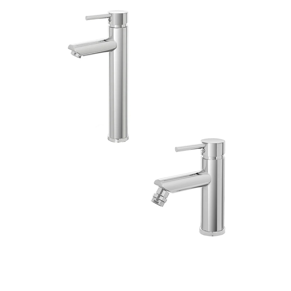 Kit miscelatore lavabo alto + bidet  RubiFlux serie Paris Modello Brillant in acciaio inox
